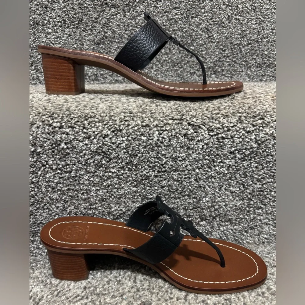 NEW Tory Burch Moore Black Leather Heeled Sandals - Picture 3 of 14